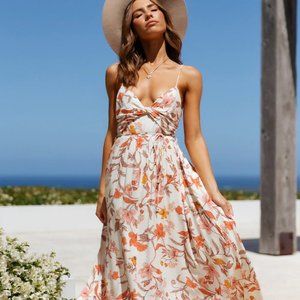 Hello Molly Floral Midi Dress - Orange and White